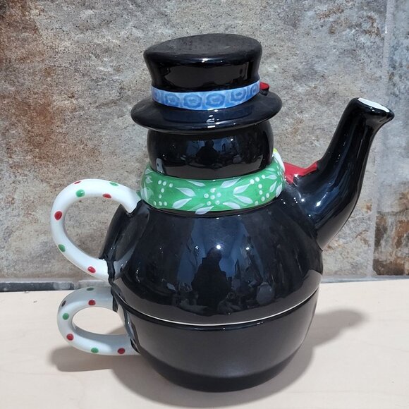 Temptations by Tara 3 Piece Ceramic Stacking Penguin Teapot Mug Cup Set - Picture 2 of 14